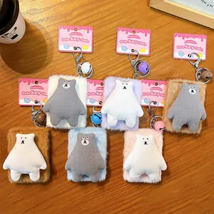 Assorted cute plush bear mirror keychains in various soft pastel and earthy colors