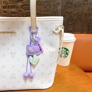 Cute purple tulip plush bag charm for handbags with heart beads and nice embroidery details