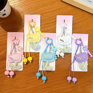 Creative tulip flower plush bag charms in multiple cute pastel colors for keychains