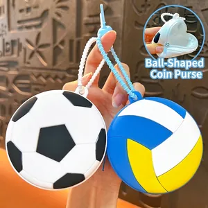 Cute Sporty Ball Style Mini Coin Purse PVC Silicone Earphone Case Keychain Pendant Basketball Soccer Tennis Volleyball Shape Bag Charm