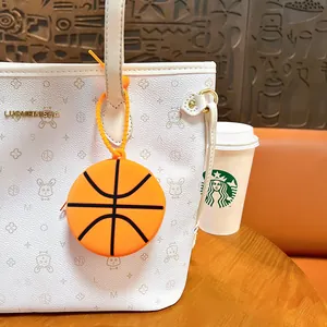 Basketball shaped silicone coin purse keychain earphone storage case bag accessory