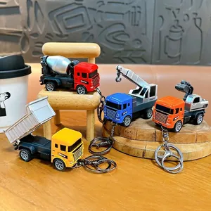 Portachiavi Veicolo da Cantiere in Lega a Carica a Molla Cartone Animato Camion Escavatore Betoniera Giocattolo per Bambini