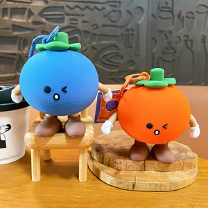 Cute fruit mangosteen silicone coin purse keychain pendant with winking cartoon face doll