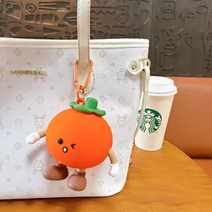 Cute orange fruit silicone coin purse keychain bag charm accessory