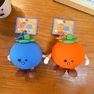 Cute cartoon fruit mangosteen silicone coin purse keychain pendant in blue and orange