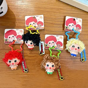 Creative Boom series fuzzy hair doll keychain set with UV light color changing effect
