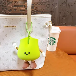 Cute green scallion character coin purse keychain bag charm for handbags and gifts