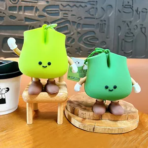 Exquisite cute green onion silicone coin purse keychain pendant with cartoon characters
