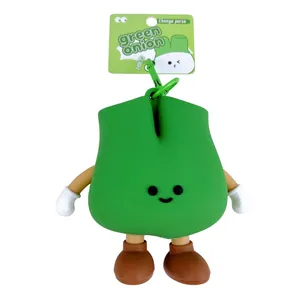 Creative green onion silicone coin purse keychain featuring cute animated character legs