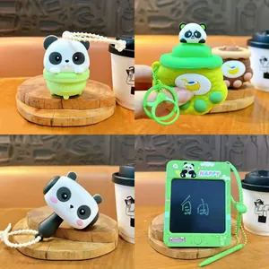 Adorable panda squishy toy and mini LCD writing tablet set for creative bag charms