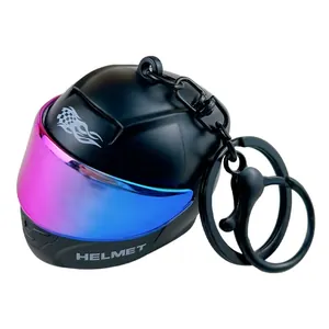 Cool motorcycle helmet keychain with colorful iridescent visor for car keys or backpacks
