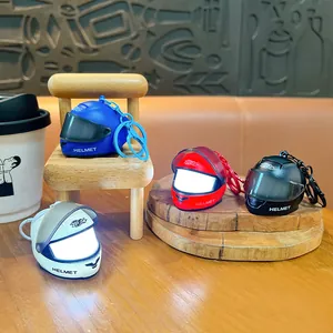 Creative glowing mini motorcycle helmet keychain set in four colors