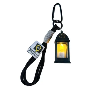Vintage mini LED lantaarn sleutelhanger met warme kaars en paracord koord charm
