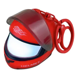 Creative luminous red motorcycle helmet keychain with LED light function for bags