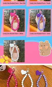 Vibrant candy-colored DIY beaded phone strap featuring heart charms and stylish iridescent beads