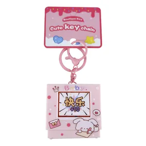Pink cartoon stress relief keychain with light and sound effects, cute bunny design