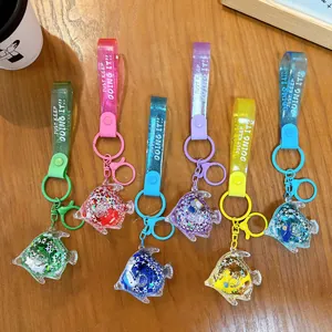Lot de 6 porte-clés requin à liquide coloré avec paillettes et breloques océan