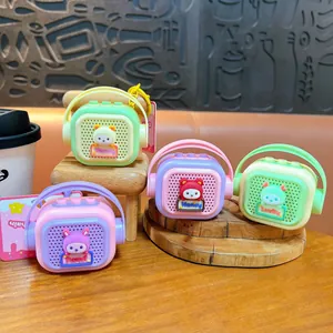 Cute mini retro radio keychain pendants in multiple colors with lovely cartoon animal characters