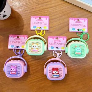 Cute mini radio-shaped recording speaker keychains in assorted pastel colors.