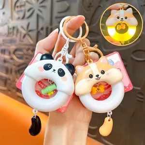 Kreativer Leuchtender Tier Donut Windspiel Schlüsselanhänger Niedlicher Panda Shiba Inu Katze LED Nachtlicht Tasche Anhänger Zubehör Geschenk