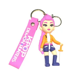 Portachiavi bambola 3D K-POP Demon Hunter girl group con cinturino in silicone rosa