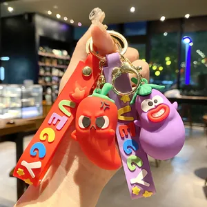 Lindos llaveros de verduras de dibujos animados con divertidos colgantes de chile y berenjena.