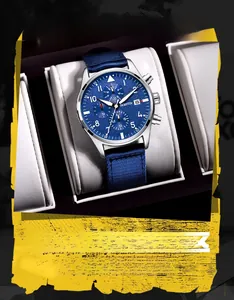 Detailed view of OCHSTIN men's multifunctional quartz watch with blue dial and blue nylon strap