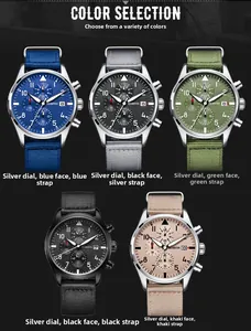 Detailed color selection showing multiple variants of men's nylon strap quartz watches