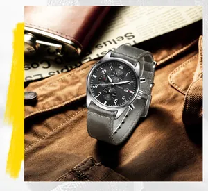 Macro detail of OCHSTIN men's quartz watch with black dial and nylon strap
