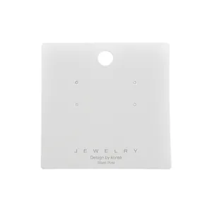 Minimalist white square jewelry display card for earrings with Silver Post printing