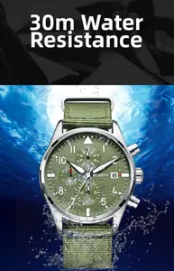 Ochstin men's multifunctional quartz watch with olive green dial and nylon strap