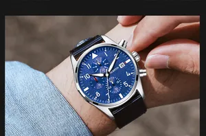Ochstin men's multifunctional quartz watch with blue textured dial and blue nylon strap