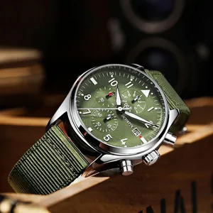 OCHSTIN Men's military chronograph watch with green nylon strap and army style dial design.