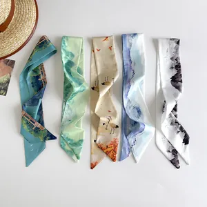 Four Seasons Long Silk Scarf Thin Narrow Streamer Thin Section Braided Hair Ribbon Long Section Fashion Tie-Head Braided Headband
