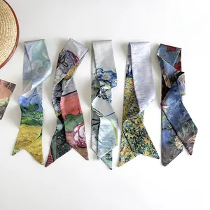 Artistic Van Gogh oil painting silk scarves displayed in various colorful patterns