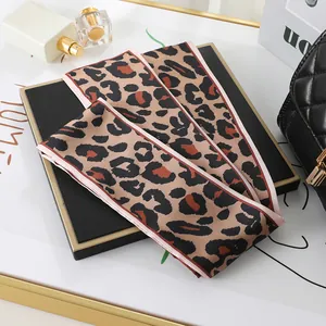 Leopard print skinny scarf made of chiffon satin for hair styling or handbag accessories