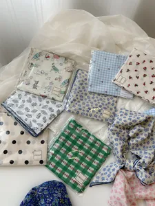 Assorted vintage floral and polka dot cotton linen neck scarves for daily wear.