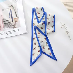French vintage blue floral long chiffon hair ribbon and neck scarf for summer