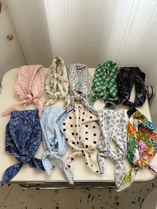 Collection of assorted floral and polka dot cotton linen hair scarves in retro styles