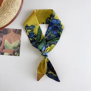 Detail of Van Gogh Irises oil painting narrow silk scarf twilly for hair and bags