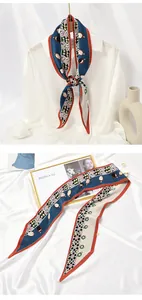 Elegant pleated skinny scarf with vibrant floral patterns for neck or hair styling