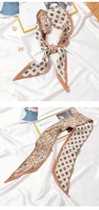 Elegant pleated skinny scarf with floral print and geometric patterns