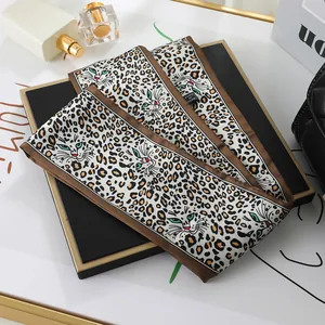 Chic leopard print chiffon scarf with cat-eye pattern for hair and handbag accessories