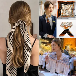 Retro French style narrow silk scarf used as a decorative hair band and elegant neckerchief