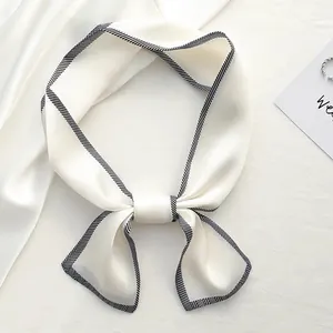 Elegant cream French style silk ribbon scarf with black and white striped border