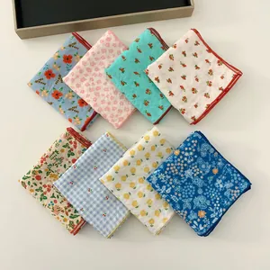 Assorted floral cotton linen square scarves collection in various patterns and colors