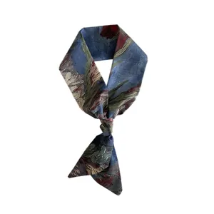 Artistic Van Gogh oil painting style narrow silk scarf for hair decoration and bag handle