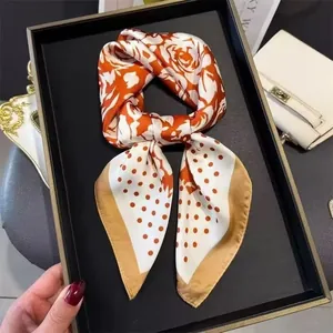 Women Floral Rose Polka Dot Square Scarf Satin Polyester Lightweight Neck Scarf Head Scarf Fashion Casual Neckwear