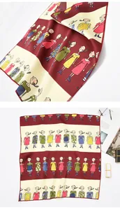 Detaillierte Nahaufnahme eines Seidenschals mit Vintage-Cartoon-Mädchen-Musterdesign