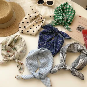 Set of vintage cotton linen neckerchief bandanas with various floral and polka dot patterns